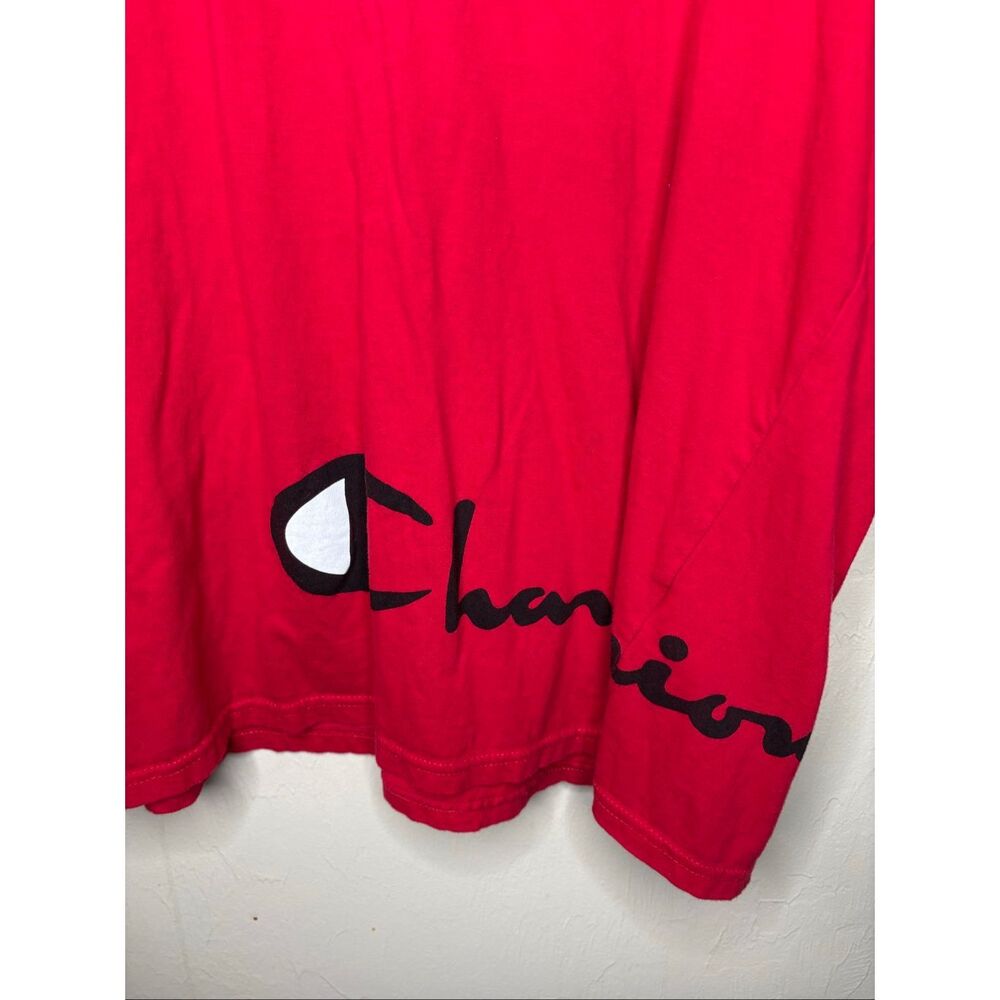 Champion Reverse Weave Red Script Logo T-Shirt Men's Oversized 100% Cotton Short - Picture 2 of 10